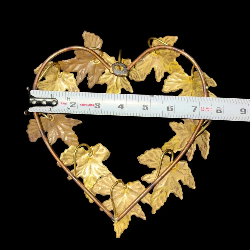 Vtg Homco Brass Ivy Leaf Heart Wreath Wall Plaque Hanging